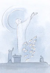 Christus stand im Heiligtum, seine Augen zum Himmel erhoben, Opferflammen nahe seinen Gewändern