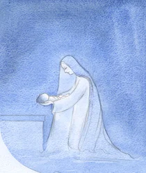 Wie einfach legte Maria, kniend, ihr Baby zum Schlafen nieder, ohne sich Gedanken über ihre eigene privilegierte Rolle zu machen.