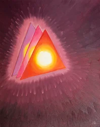 Mir wurde ein Symbol der Heiligen Dreifaltigkeit gezeigt: drei Dreiecke mit einem Feuer wie geschmolzene Lava (das die göttliche Liebe darstellt) im Herzen jedes Dreiecks