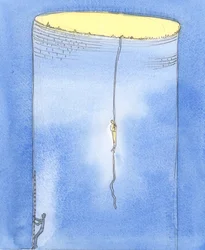 Im Gebet der Fürbitte erlaubt Gott einer Person, an einem Seil hinabzusteigen, um eine andere Person zu retten, die in einem tiefen Schacht unter der Erde gestrandet ist