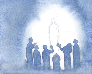 Jesus strahlt im Himmel mit Reinheit und Macht