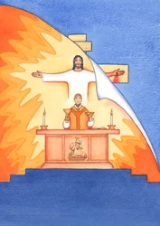 Jesus ist bei der Messe mit uns gegenwärtig, betet zum Vater für unsere Bedürfnisse und für das ewige Heil. Wir können all unsere Gebete mit seinem großen Opfergebet vereinen