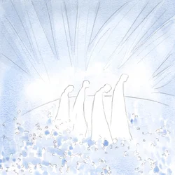 Gereinigte Seelen wandeln nun auf einem Blumenteppich, in Freude und Einfachheit, befreit von aller Zynik und Hartherzigkeit.