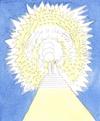 Der Herr zeigte mir, dass der Himmel wie ein kreisförmiger Bereich voller göttlicher Herrlichkeit ist, bewohnt von den drei göttlichen Personen und den Engeln und Heiligen