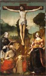 Kreuzigung Christi mit den Heiligen Dominikus, Hieronymus, Katharina von Alexandria und Petrus dem Märtyrer