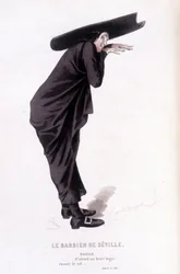 Gesamtwerk von Beaumarchais (1732-1799) von Edouard Fournier. Zeichnung von Emile Bayard. Ed. Laplace, Sanchez et Cie, Paris 1876. Dies ist Bazile in „Der Barbier von Sevilla“