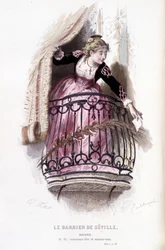 Gesamtwerk von Beaumarchais (1732-1799) von Edouard Fournier. Zeichnung von Emile Bayard. Ed. Laplace, Sanchez et Cie, Paris 1876. Dies ist Rosine in „Der Barbier von Sevilla“