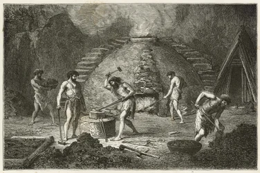 Der primitive Ofen zur Eisengewinnung