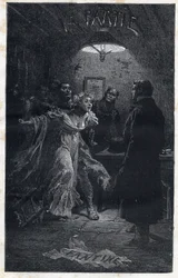 Monsieur Madeleine kommt Fantine bei ihrer Verhaftung durch Javert zu Hilfe - Illustration von Emile Bayard (1837-1891) für „Les Misérables - Erste Partie: Fantine“ von Victor Hugo (1802-1885) 1862