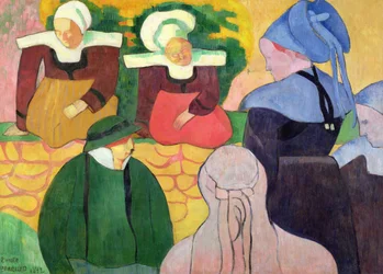 Bretonische Frauen auf einer Mauer