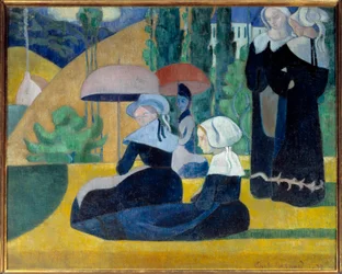 Bretonen mit Regenschirmen