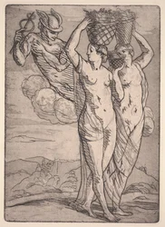 Merkur und zwei Frauen
