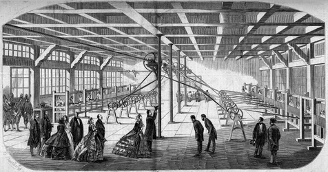 Innenansicht des Diamantschleifens von Messrs. Gaensly und Bernard nahe der Barriere von Maine im Jahr 1859, während des Besuchs von Napoleon III (1808-1873) und der Kaiserin Eugénie (Eugénie de Montijo)