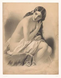 Sitzende nackte Frau, die eine Wespe betrachtet, „Die Wespe“ (Titel auf dem Objekt), Studien ausgewählter Künstler (Serientitel)