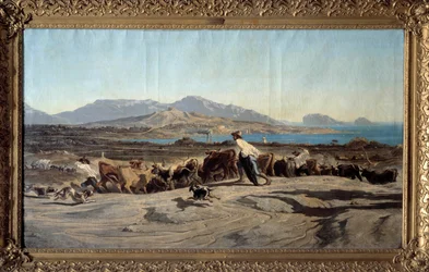 Ansicht von Marseille von den Aygalades aus, ein Tagesausflug Im Vordergrund junge Hirten mit der Herde. Gemälde von Emile Loubon (1809-1863) 1853 Marseille. Museum der Schönen Künste