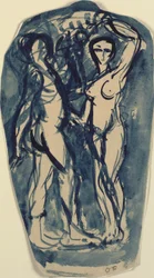 Zwei stehende, nackte Figuren (Adam und Eva?)