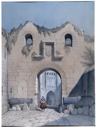 Ansicht des Boulevardtors. Mont Saint Michel. Zeichnung von Emile Sagot, Stadtmuseum von Avranches (Manche)