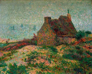 Bretonisches Haus mit Blick auf das Meer