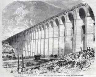 Chaumont-Viadukt auf der Eisenbahnstrecke von Paris nach Mülhausen. Gravur nach einer Skizze von Ralph in „The Illustrous World“, 09.05.1857. Private Sammlung.