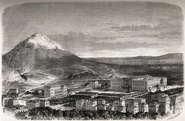 Ansicht von Athen, Griechenland, Zeichnung von Therond, zur Illustration der Geschichte von M.A.Proust, ein Winter in Athen.