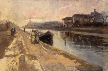Bürger entlang des Naviglio-Kanals