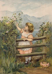 Mädchen, das nach einer Blume greift