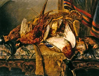 Stillleben mit Fasanen auf einem Marmortisch