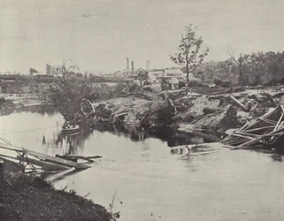 Burnley Brücke, über den Yarra, nach den Überschwemmungen im Juli 1891