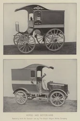 Pferd und Motorwagen (s/w Foto)