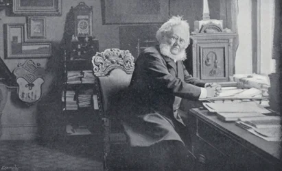 Ibsen in seinem Arbeitszimmer (s/w Foto)