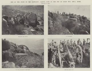 Eine der Heldentaten der Kampagne, Kanonen auf den 1400 Fuß hohen Coles Kop zu bringen
