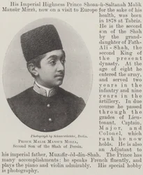 Prinz Malik Mansur Mirza, Zweiter Sohn des Schahs von Persien