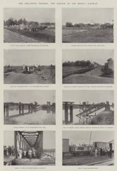 Die philippinischen Unruhen, der Schaden an der Manila-Eisenbahn