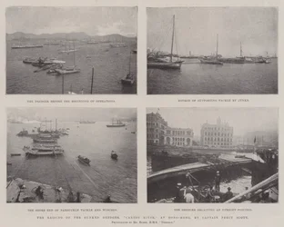 Das Heben des gesunkenen Baggers, Canton River, in Hongkong, durch Kapitän Percy Scott