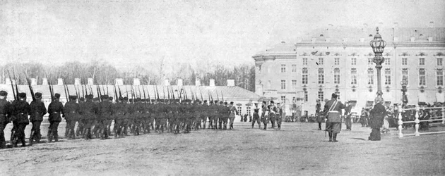 Die Truppen bringen die Farben in den Königspalast, Illustration aus The King, 25. Mai 1901