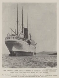 Das Union Castle Linienschiff Braemar Castle gestrandet zwischen Gurnard und Thorness Bays, Isle of Wight