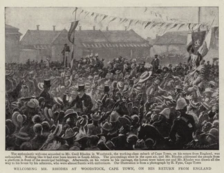 Begrüßung von Mr. Rhodes in Woodstock, Kapstadt, bei seiner Rückkehr aus England