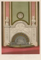 Ein Kaminstück von J. Thomas, Bildhauer; emaillierter Rost, Messrs Stuart und Smith Sheffield