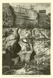 Eine Diamantenmine in Kimberley, Griqualand West