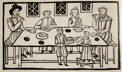 Ein Familienessen, ca. 1600 (Sepia-Foto)