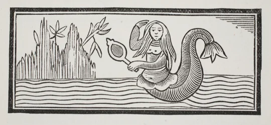 Eine Meerjungfrau, die Zerstörung für Seeleute bedeutet, Illustration aus Chap-books des achtzehnten Jahrhunderts von John Ashton, veröffentlicht 1882