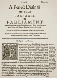 A Perfect Diurnall, Faksimile der Titelseite der Ausgabe 26, 1643, Illustration aus Cassells Illustrierter Geschichte Englands
