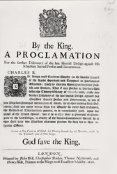 Eine Proklamation des Königs zur weiteren Entdeckung des kürzlich gegen seine Majestät und die Regierung gerichteten abscheulichen Plans, 27. November 1678