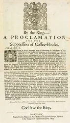 Eine Proklamation des Königs zur Unterdrückung von Kaffeehäusern, 1675