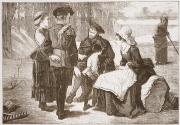 Ein protestantischer Arbeiter aus Meaux liest seinen Freunden die Heilige Schrift vor, Illustration aus The History of Protestantism von James Aitken Wylie, veröffentlicht 1878