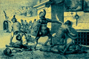 Ein römischer Feiertag, Kampf der Gladiatoren, Illustration aus Die Illustrierte Geschichte der Welt, veröffentlicht um 1880