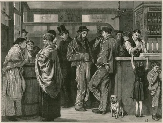 Ein Sonntagnachmittag in einem Gin-Palast, nach dem Leben gezeichnet