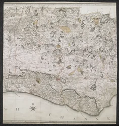 Eine topographische Karte der Grafschaft Sussex, unterteilt in Rapes, Deanries und Hundreds. Geplant nach einer tatsächlichen Vermessung im Maßstab von einem Zoll pro Meile