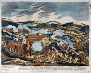Eine Ansicht der Schlacht von Barossa, 1811 (farbiger Holzschnitt)