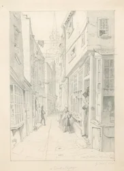 Ein Hof oder Durchgang in der Nähe der St. Martins Church, London, Juli 1828